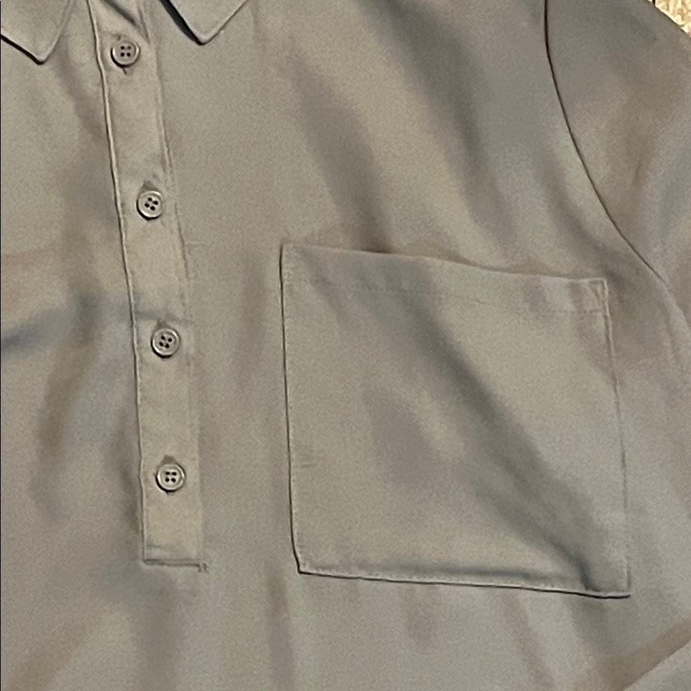 Women’s Light Gray Long-Sleeve Polo Shirt lightweight - Picture 3 of 4